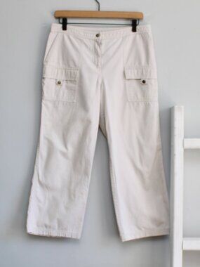 Ann Taylor LOFT Vintage Y2K Cargo Utility Capri Pants Cream Beige Size 8